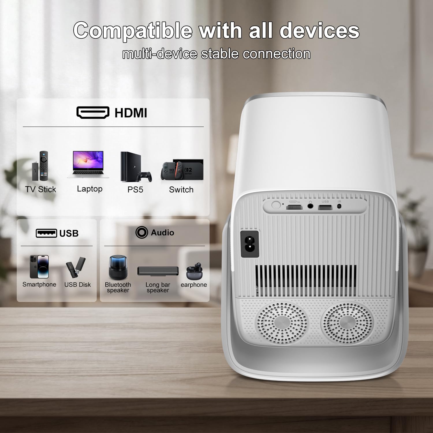 Salange Proiettore X5AR, Nativa 1080p FHD, Supporta 4K, 26000 Lumen, Proiettore Intelligente Android 14 WiFi 6 e Bluetooth 5.4, Autofocus e Correzione Trapezoidale Auto, Home Theater Videoproiettore