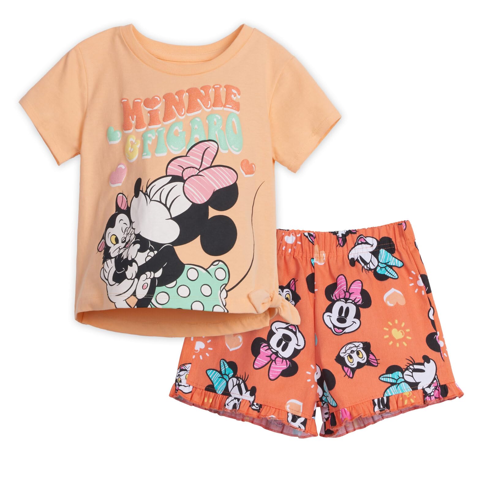 Disney Minnie Mouse T-Shirt and Twill Shorts Outfit Set Infant to Big Kid Sizes (12 Months - 10-12)
