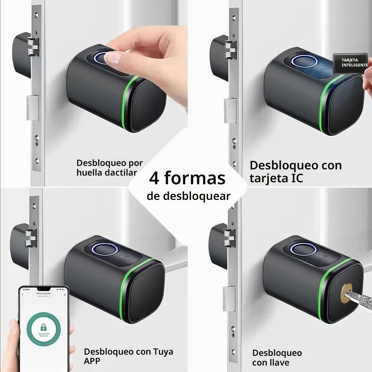 Cerradura Con Huella Dactilar,Cilindro Biotech,Ip65,Con Dos Tarjetas,Dos Juegos De Llaves,Con Bluetooth,Apto Para Puertas De 35-60mm Cerradura Inteligente Puerta Exteriorelectronica(Negro)
