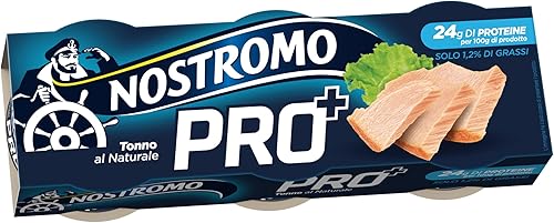 Nostromo Tonno PRO+, 3 lattine da 65 grammi, Tonno proteico al naturale, Ricco di proteine, ideale per sportivi e per un’alimentazione equilibrata