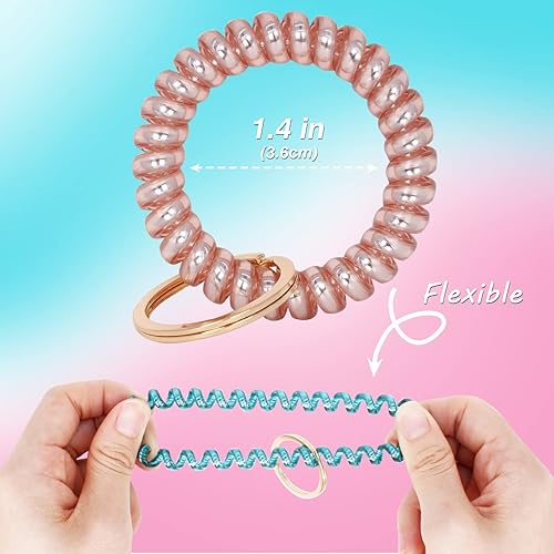 Miniatura 2 de BIHRTC 6 llaveros de bobina de muñeca para llavero de automóvil, pulsera de plástico en espiral con resorte flexible, correa elástica para muñeca,