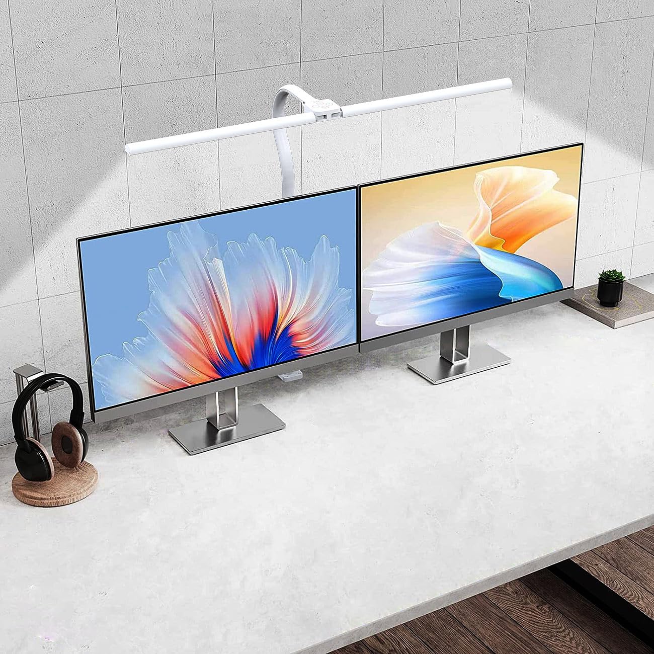 Lampada LED da scrivania per monitor a doppia testa con morsetto, 1.000 lm, bianca