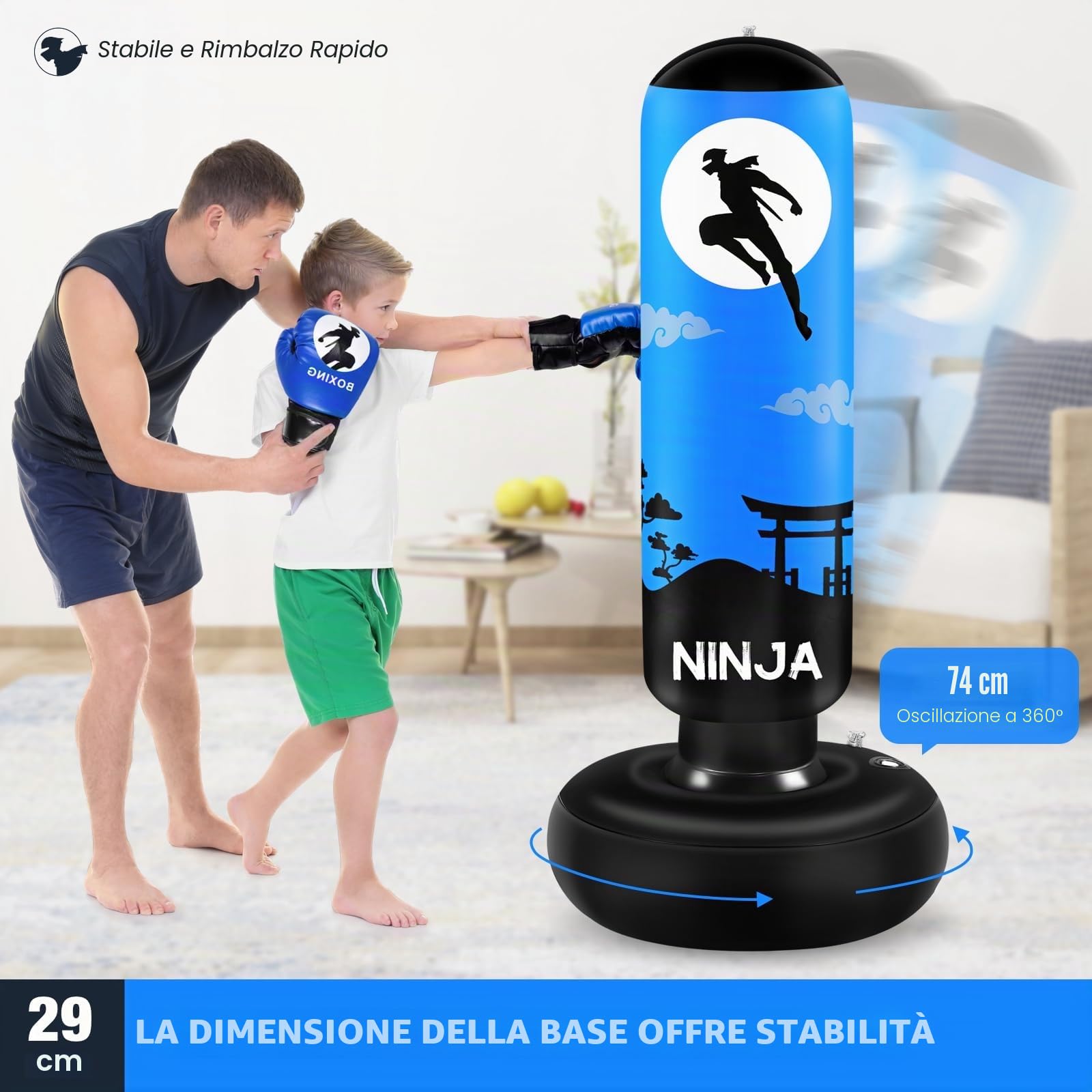 Sacco da boxe grande e stabile per bambini, pungiball bambini gonfiabile alto 168 cm, regalo per ragazzi e ragazze dai 5-12 anni, per praticare karate, taekwondo, MMA