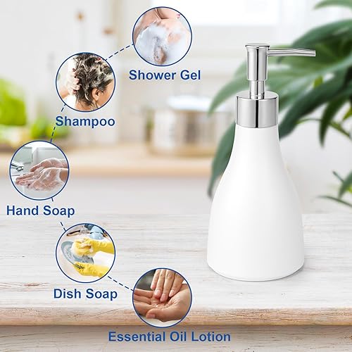 Miniatura 3 de Dispensador de jabón de cerámica para baño, dispensador de líquido de mano de 8.5 onzas con bomba de plástico a prueba de óxido para cocina