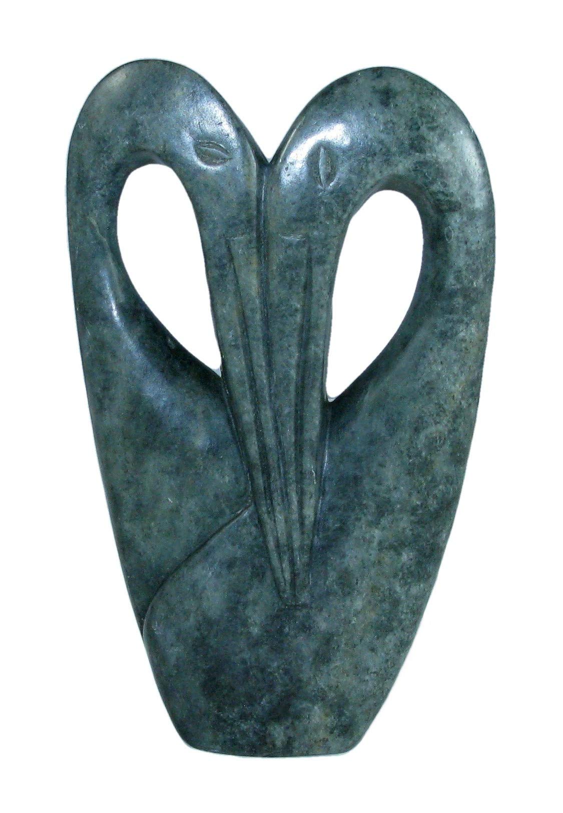 The Friendly Trading Co Grey Heron Pair Sculpture In Serpentine Stone 20 Cm 8 Inch 1Kg African Art Hand Crafted By Shona People Of Zimbabwe