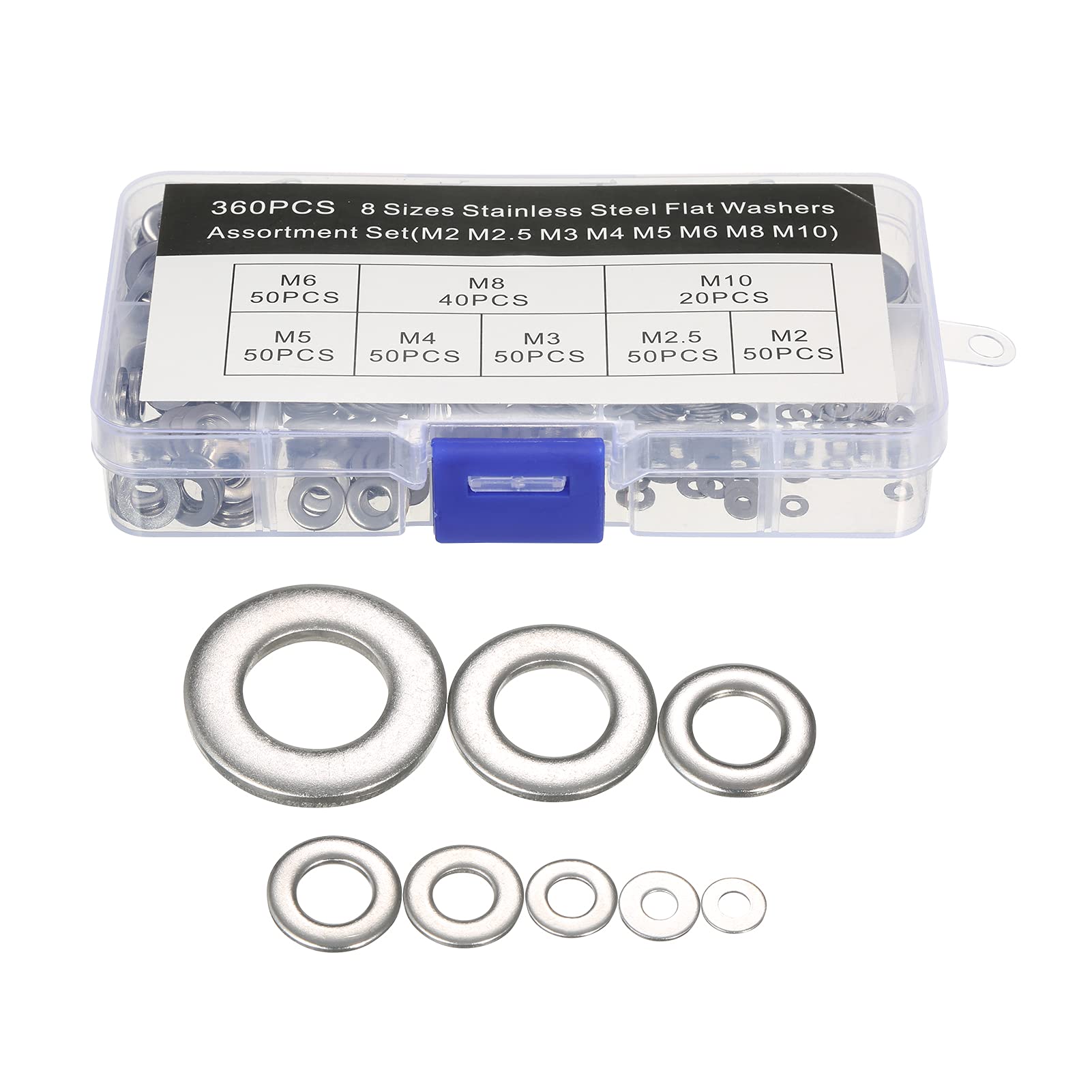 Washer, Fawoonu 360Pcs Stainless Steel Washer Metal Gasket Flat Sealing Ring Seal Assortment Kit with Storage Case 8 Sizes Hardware Accessory