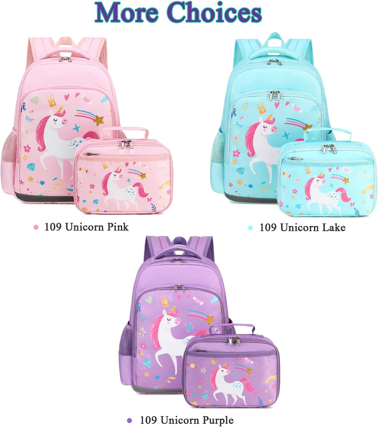 Octsky Backpack for Girls Kids School Backpacks with Lunch Box Preschool Kindergarten BookBag Set With Chest Strap (Candy Unicorn Pink) - Image 8