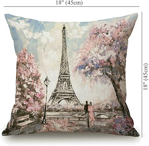 Miniatura 4 de Funda de almohada de la torre Eiffel de París, muebles de patio, amantes románticos, fundas de cojín decorativas de flores rosas, decoración del