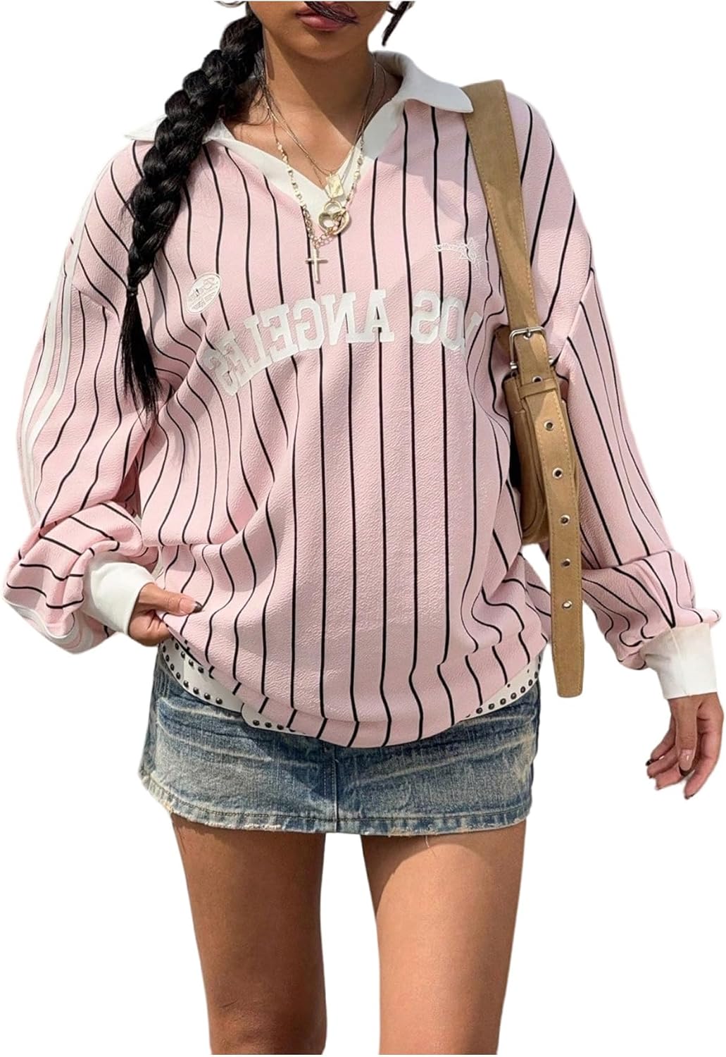 Verdusa Women's Long Sleeve Jersey Shirts Collared Oversized T Shirts Poloshirt Tops