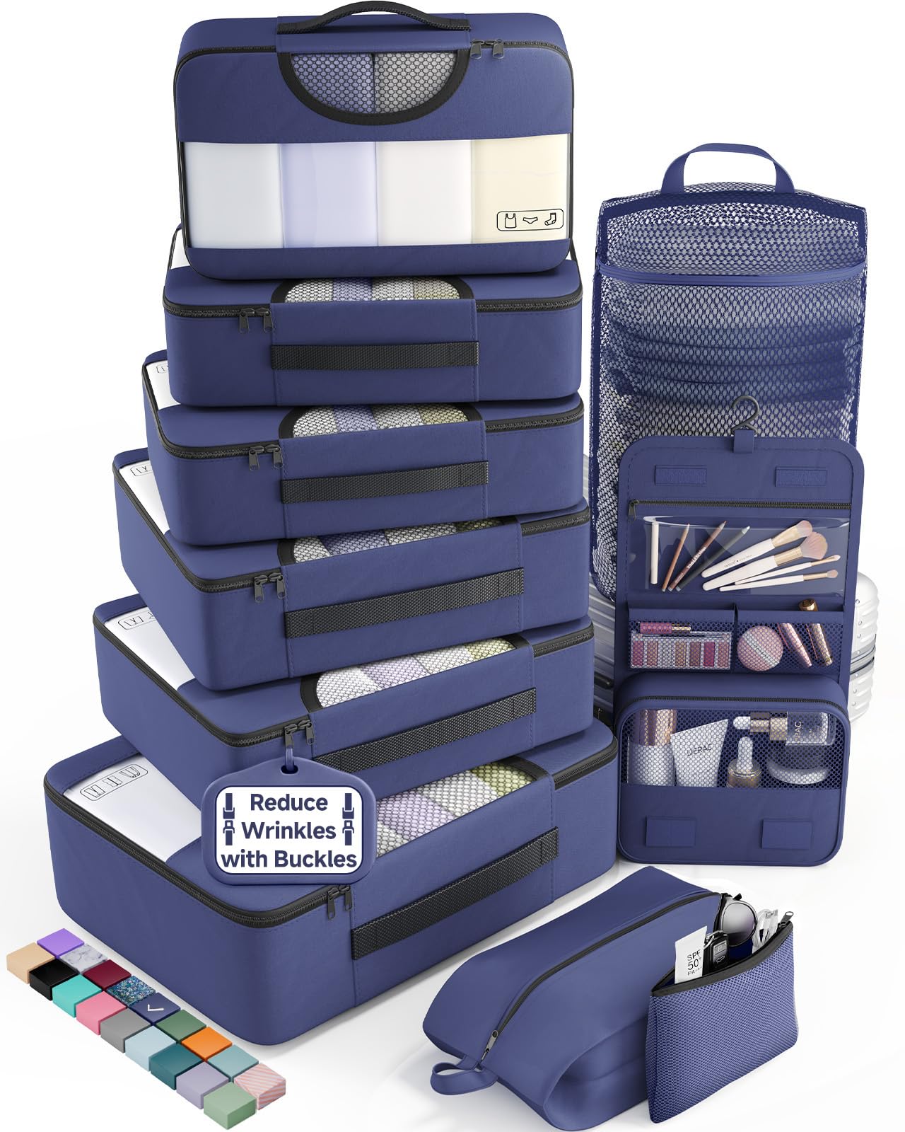 8 Set Packing Cubes Travel Essentials Suitcase Organizer Carry On Luggage Black