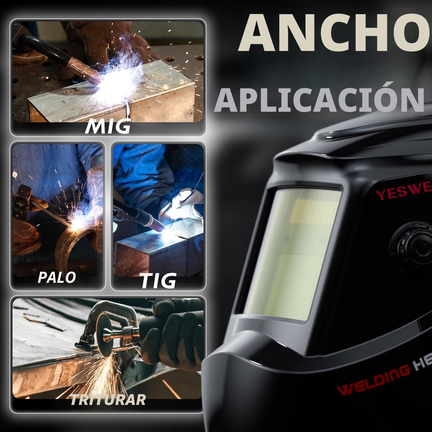 YESWELDER Color Verdadero Careta Soldar Automatica 92.5x42.5mm, Mascara de Soldar Bloqueo de Luz Azul, Capucha Casco de Soldadura Sombra Ancha 4/9-13 para TIG MIG ARC Grind