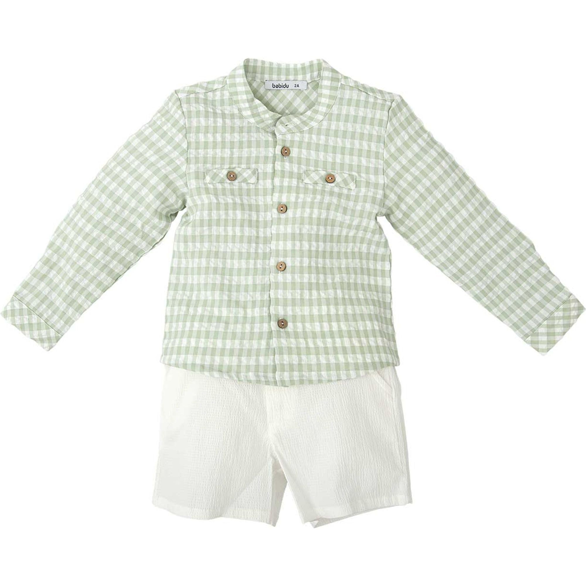 BABIDU Zestaw dla dzieci Uniseks - niemowlęta Babidu Conjunto Para Bebé Y Niño Con Camisa de Manga Larga A Cuadros Y Pantalón Corto Blanco