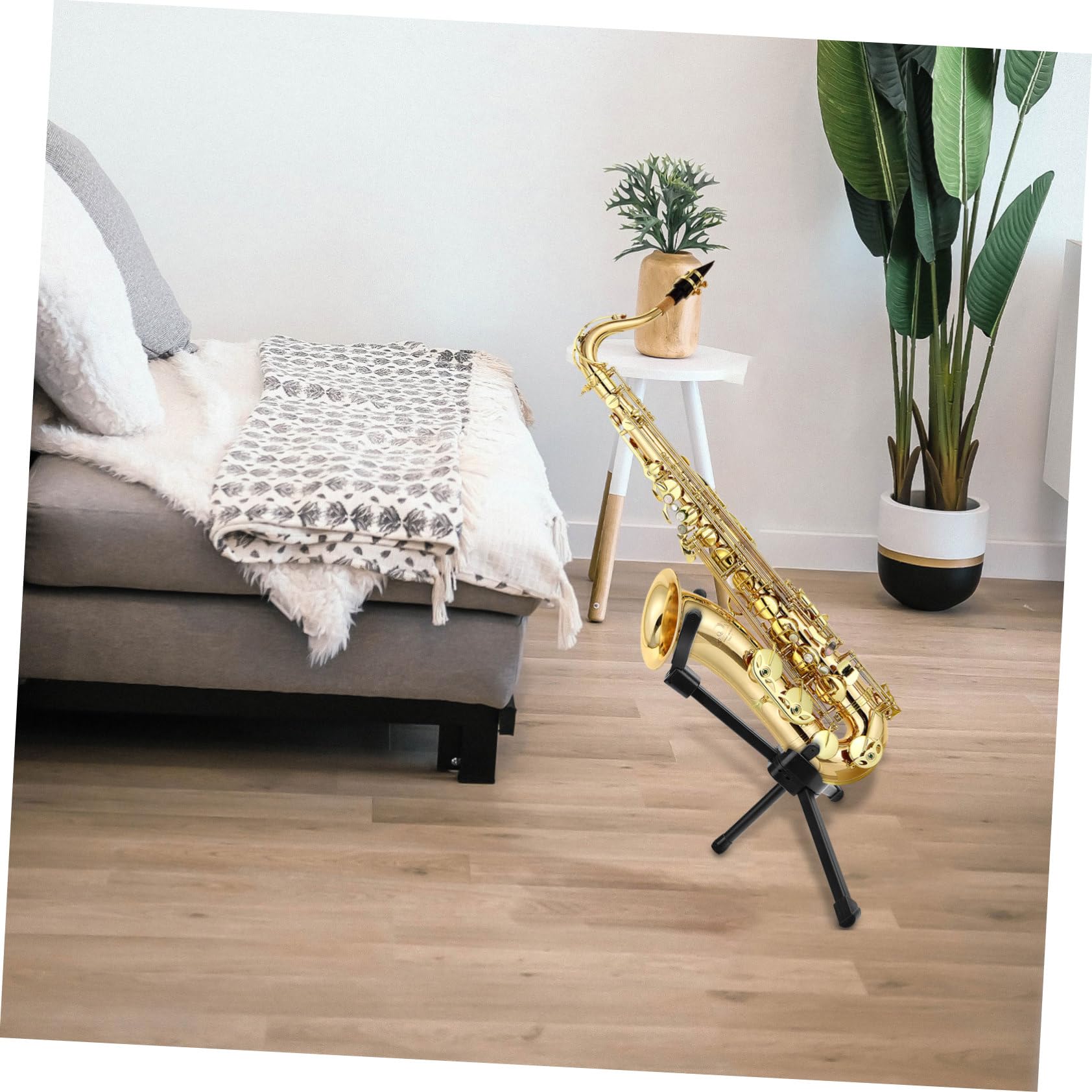 TOYANDONA Robuster Saxophonhalter aus Metall und Abs mit Aufbewahrungstasche Tragbar und Praktisch für Zuhause und Ausstellung Zusammenklappbarer Tenorsaxophonständer in Schwarz