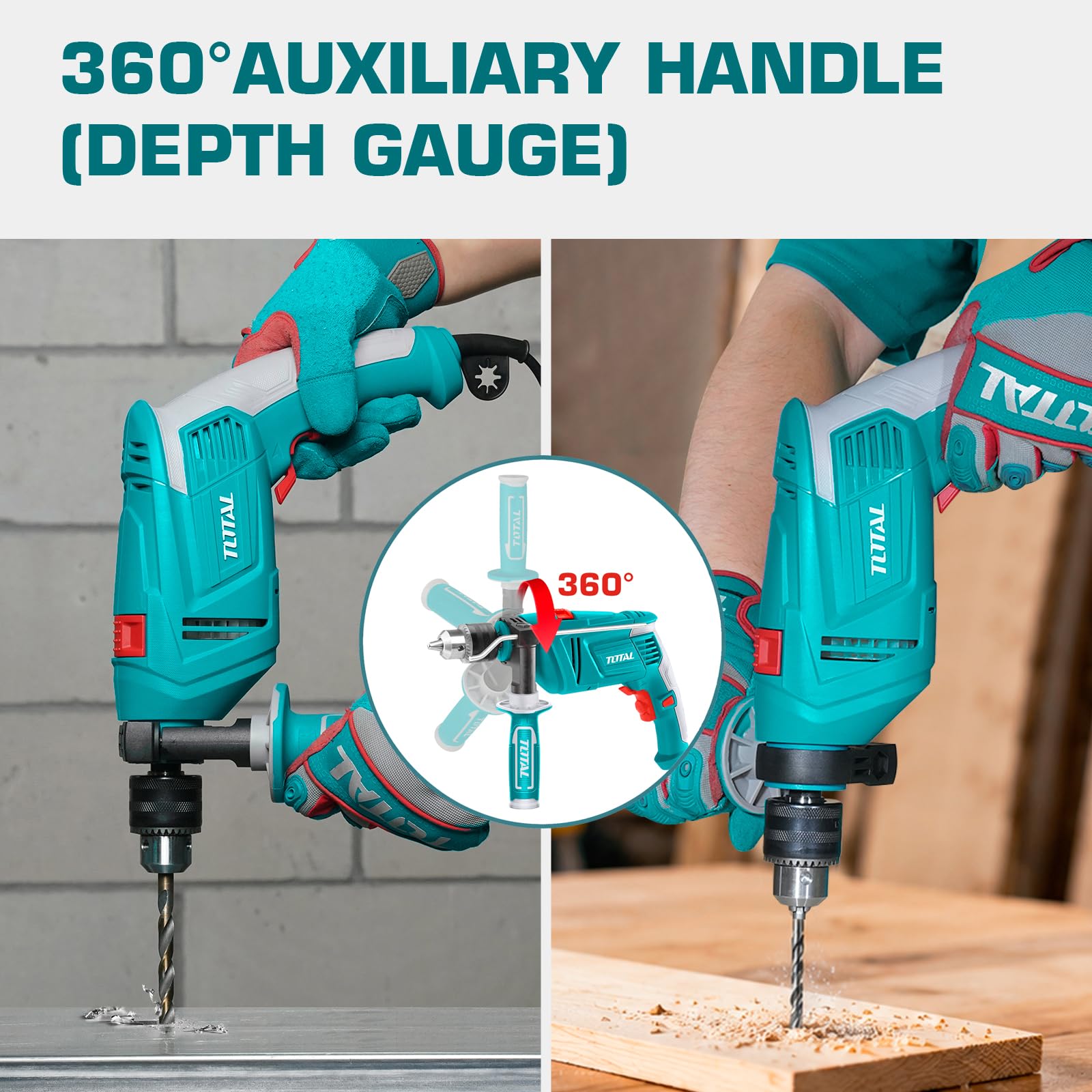 TOTAL 850W Impact Drill, 13mm Chuck, 2700 RPM, Hammer & Drill Modes product image 5