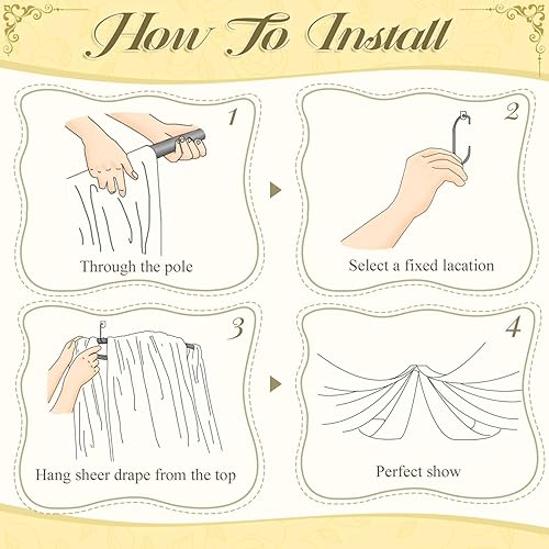 Miniatura 7 de Cortinas blancas de techo para fiestas, 4 paneles, 5 x 15 pies, cortinas de boda para techo, tela transparente, tela drapeada, cortina de gasa para