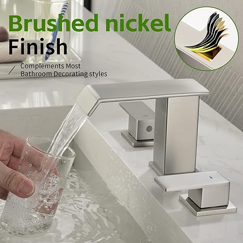 Miniatura 3 de Grifos de baño para fregadero de 3 agujeros de cascada generalizada grifo de lavabo de 8 pulgadas grifo de lavabo de baño grifos de tocador níquel