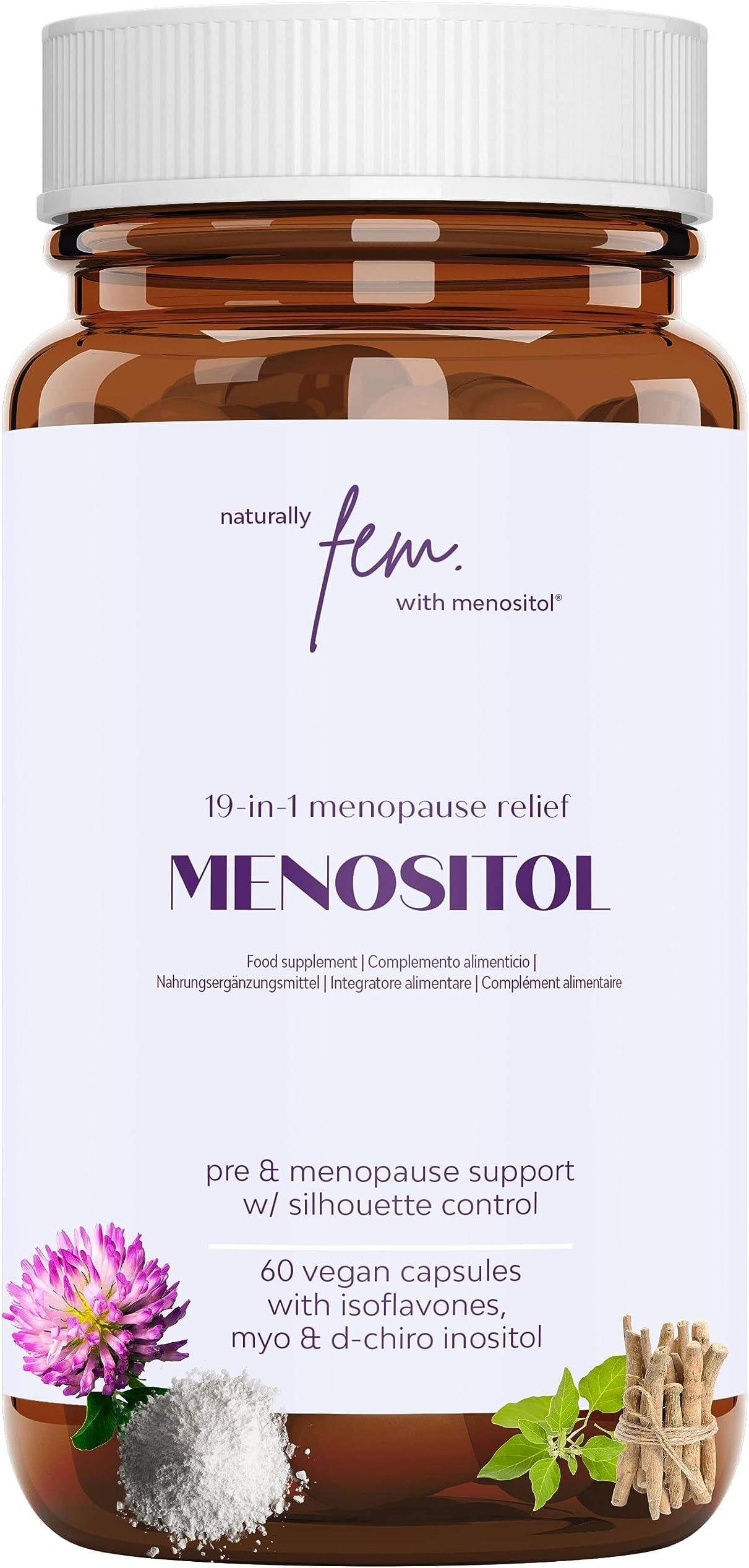 Inositol FEM Menositol 19-in-1, Perimenopause & Menopause Supplements with Myo-Inositol, D-chiro & Isoflavones, Maintains Metabolic Health & Control your Silhouette, 100% Natural, Hormone & Soy Free