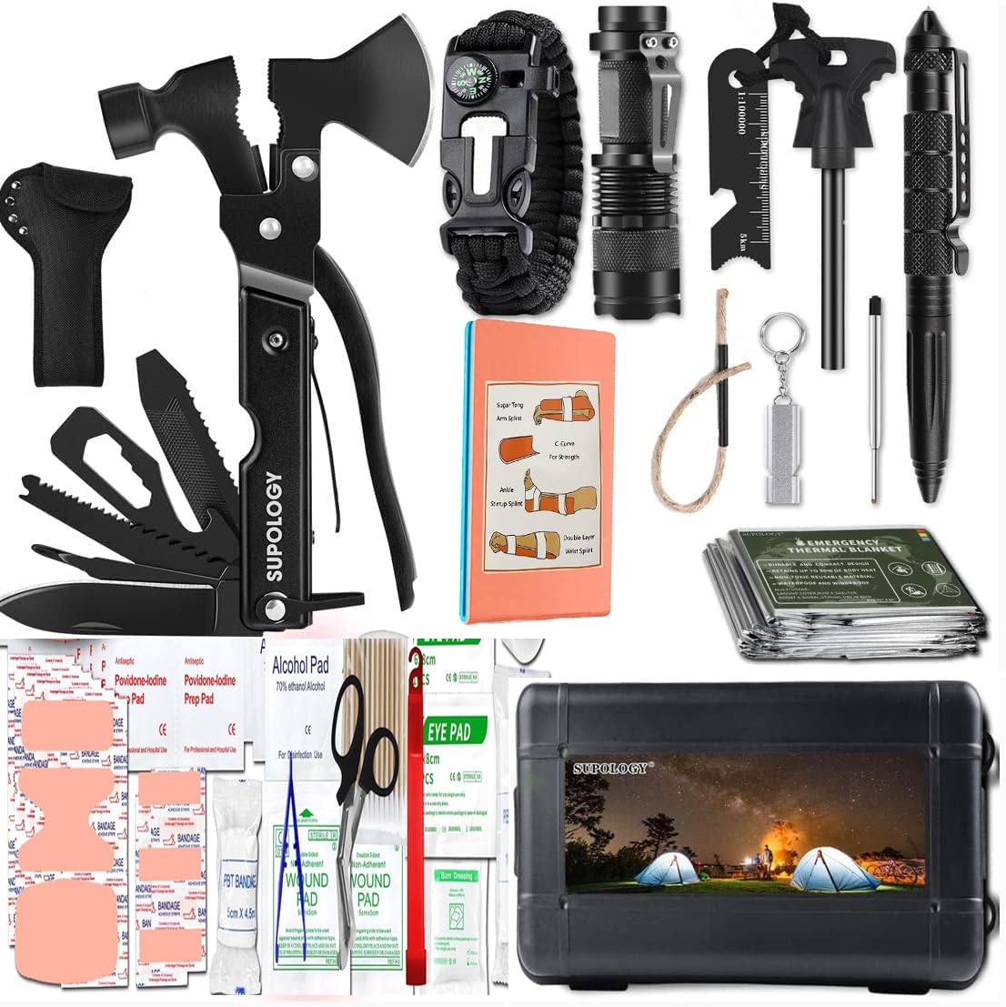 Survival Gear and Equipment First Aid Kits Multi-Purpose Emergency Tool Kits with Tourniquet 36" Splint, Survival Tools First aid Kits Emergency kit for Outdoor Camping Hunting