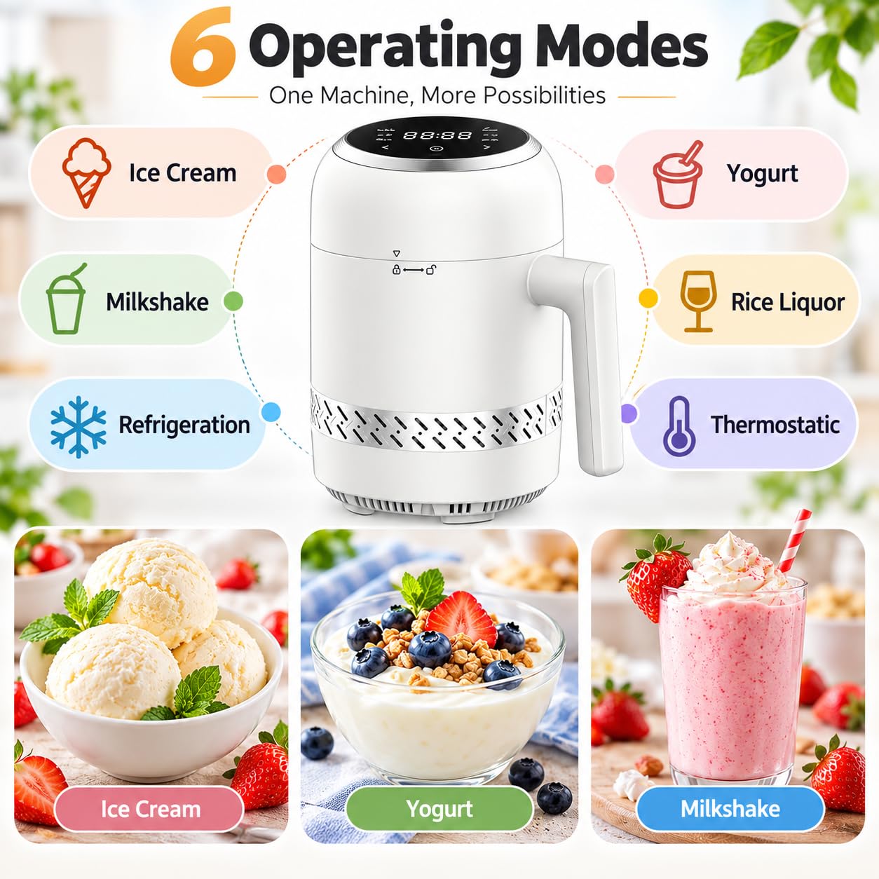 Macchina automatica del gelato 300ml 60W con 6 modi e touch screen del LED