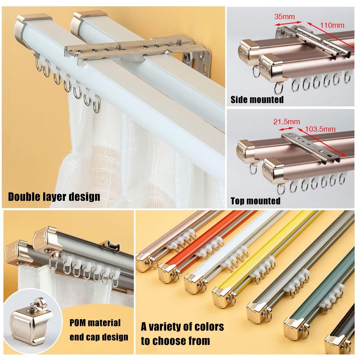 Aluminiowy system podwójnych gąsienic - uchwyt ścienny/sufitowy do salonu, sypialni, kabiny prysznicowej - 4,0 m (13,1 ft) białe pręty i szyny
