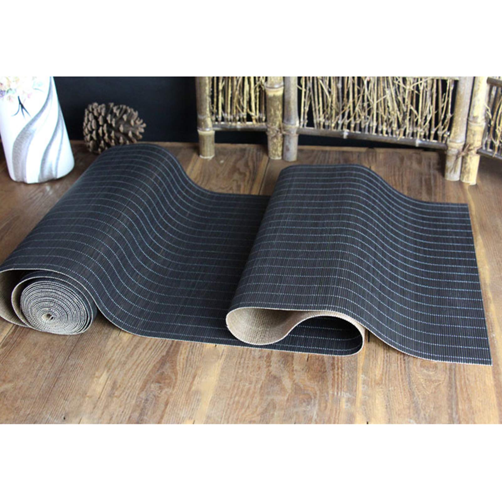 Camino de mesa de bambú negro de estilo japonés, antideslizante, con aislamiento térmico, para mesa de comedor, decoración elegante del hogar, tamaño: 60 x 150 cm