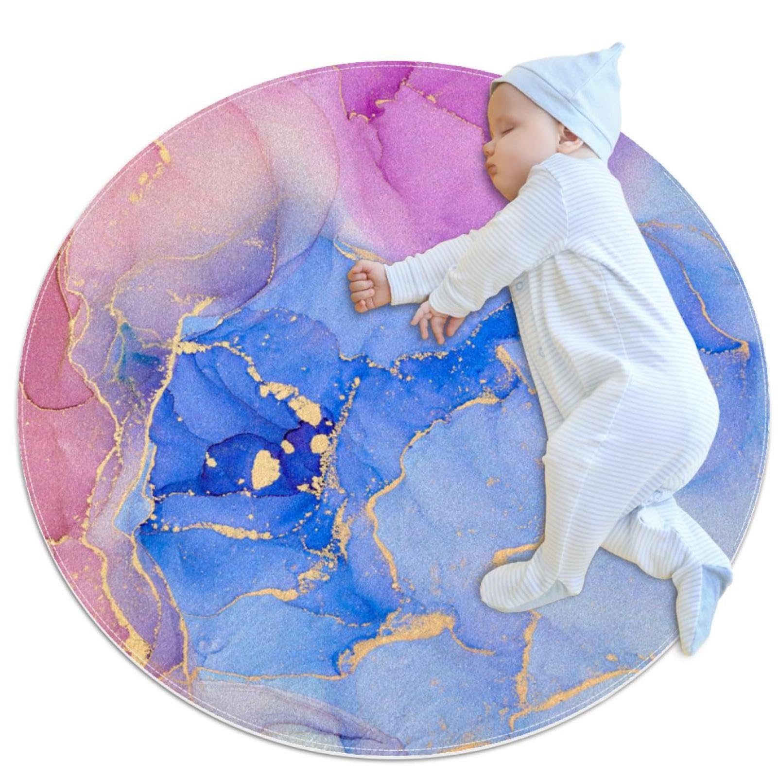 Tapis de salle de bain rond tourbillons dorés 1m finitions luxe