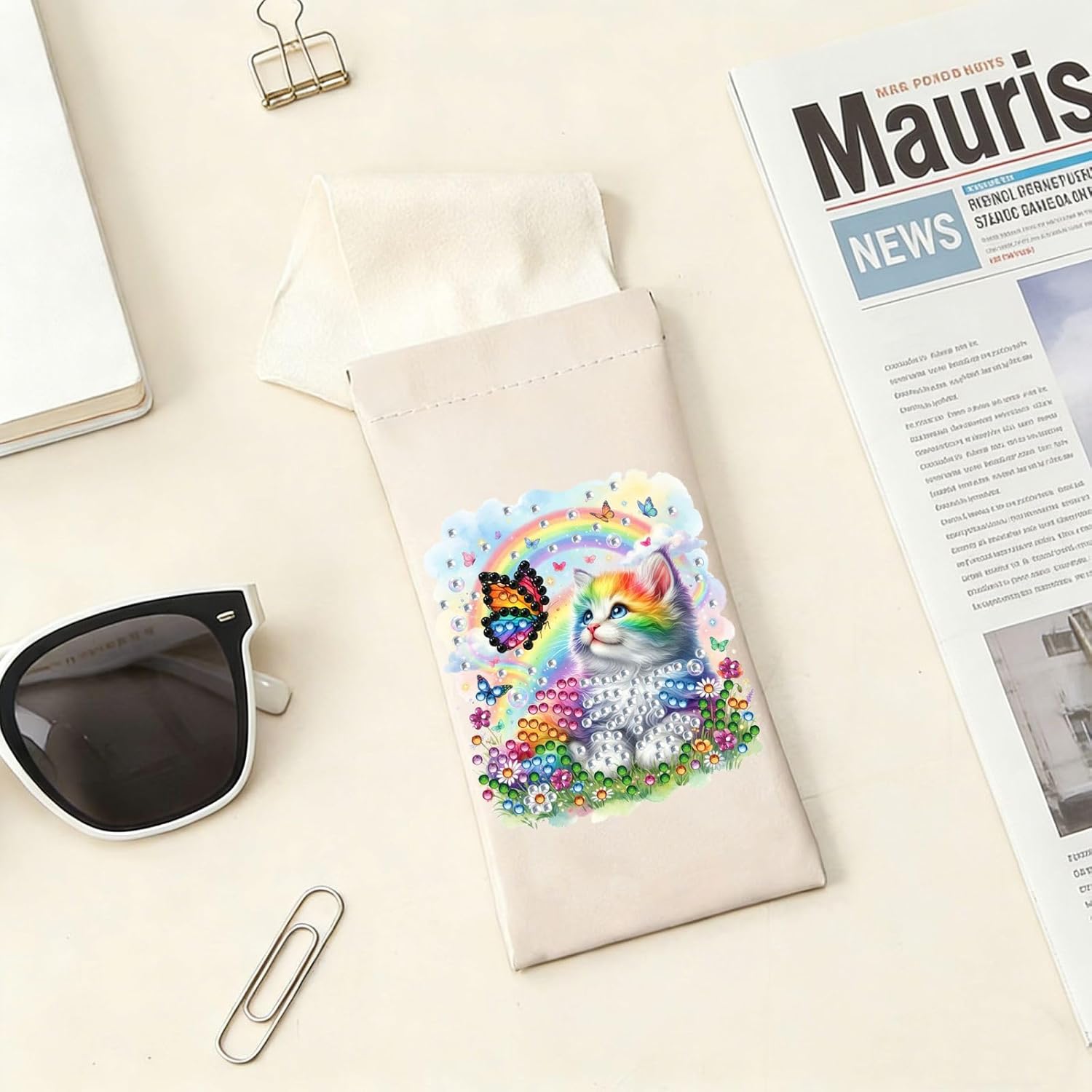Diamond Art Painting Eye Glass Bag PU Sunglasses Glasses Storage Bag Built-in Glasses Cloth Press Automatic Closure