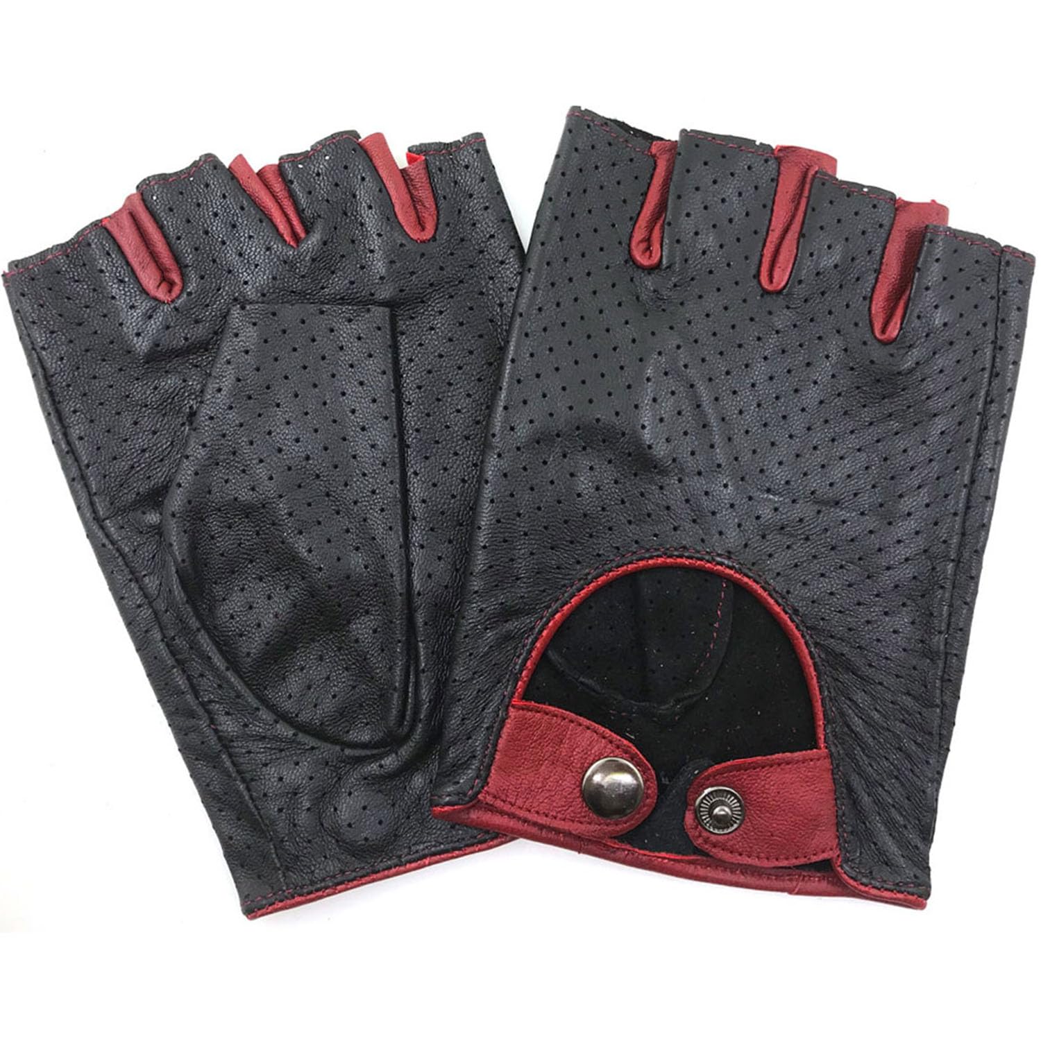 Guantes de Cuero para Hombres Malla Completa sin Dedos Guantes de conducción