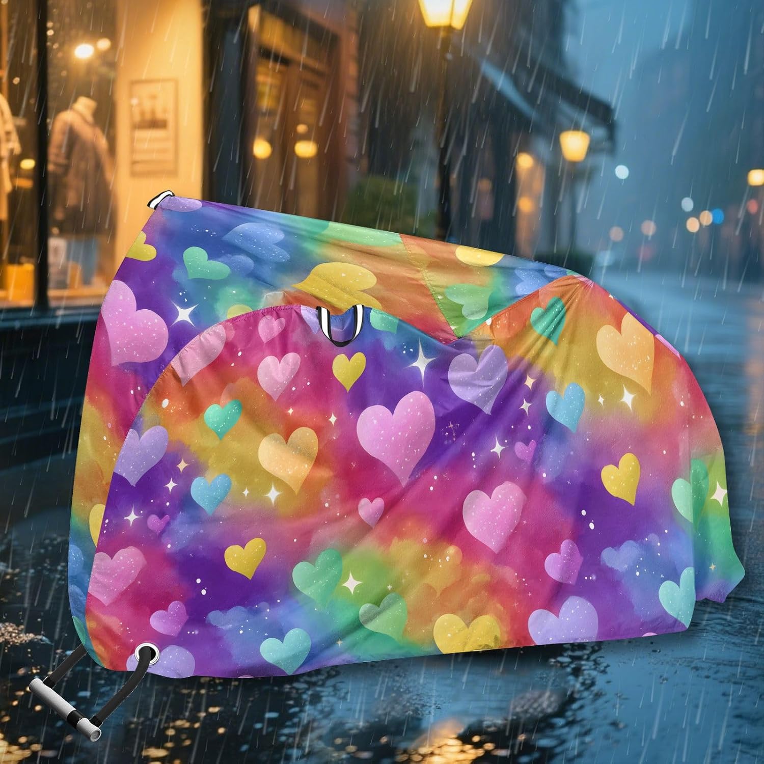 ALAZA Rainbow Love Hearts Stars Bike Cover Waterproof Outdoor Ebike Bicycle Covers Tarp Protection for 1/2 Bikes, Sun UV Dust Wind Proof