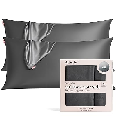 Kitsch Satin Pillowcase with Zipper for Hair & Skin, Softer Than Silk Pillow Cases Queen Size Set of 2, Wrinkle-Free, Smooth and Cooling Satin Pillow Covers, Standard Size 19"x26" - Ivory, 2pcs