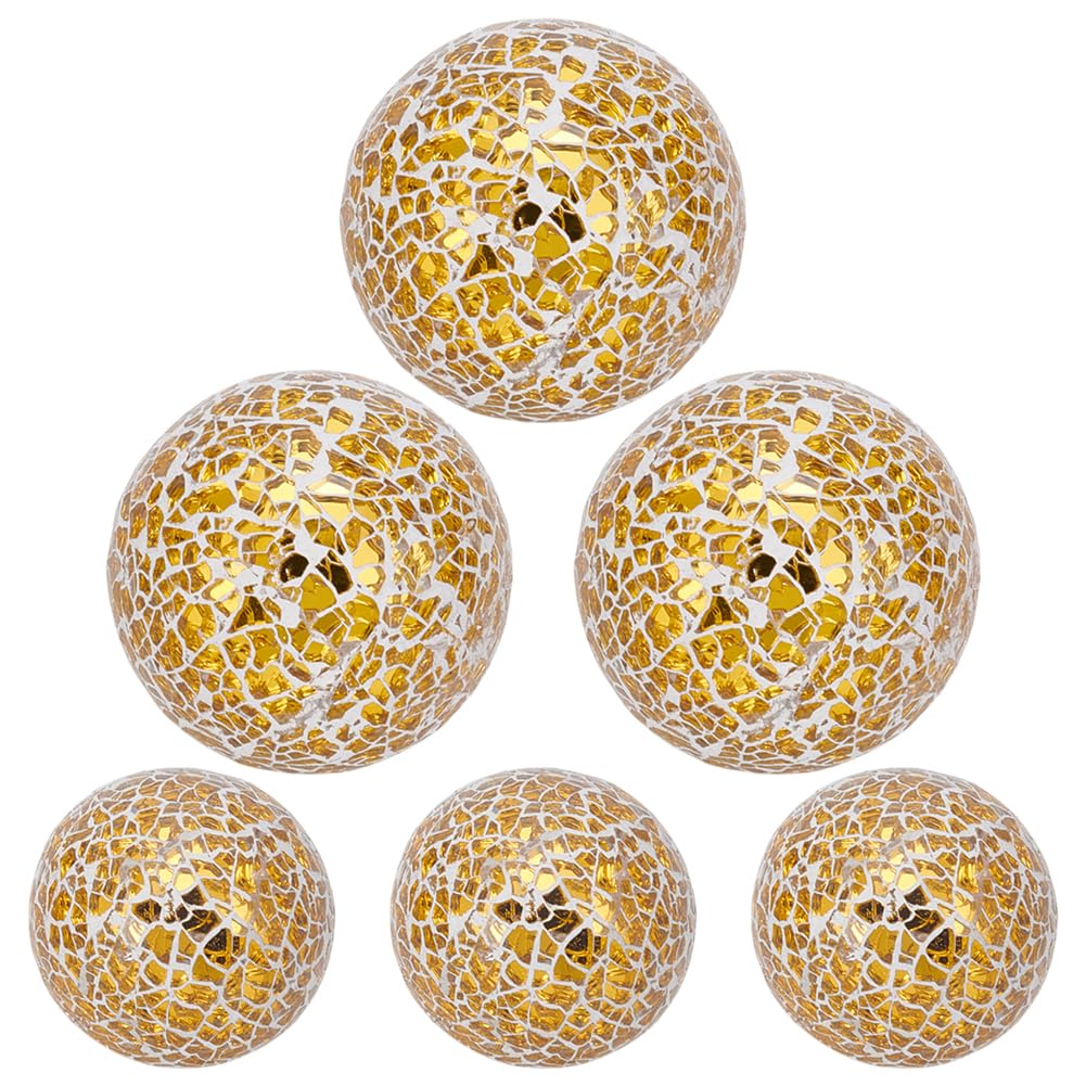 UNICRAFTALE 6Pcs 2 Sizes Decorative Glass Balls for Bowls Gold Mosaic Sphere Balls Decorative Orbs Diameter 58.5/75mm Centerpiece Balls for Home Garden Kitchen Living Room Decor