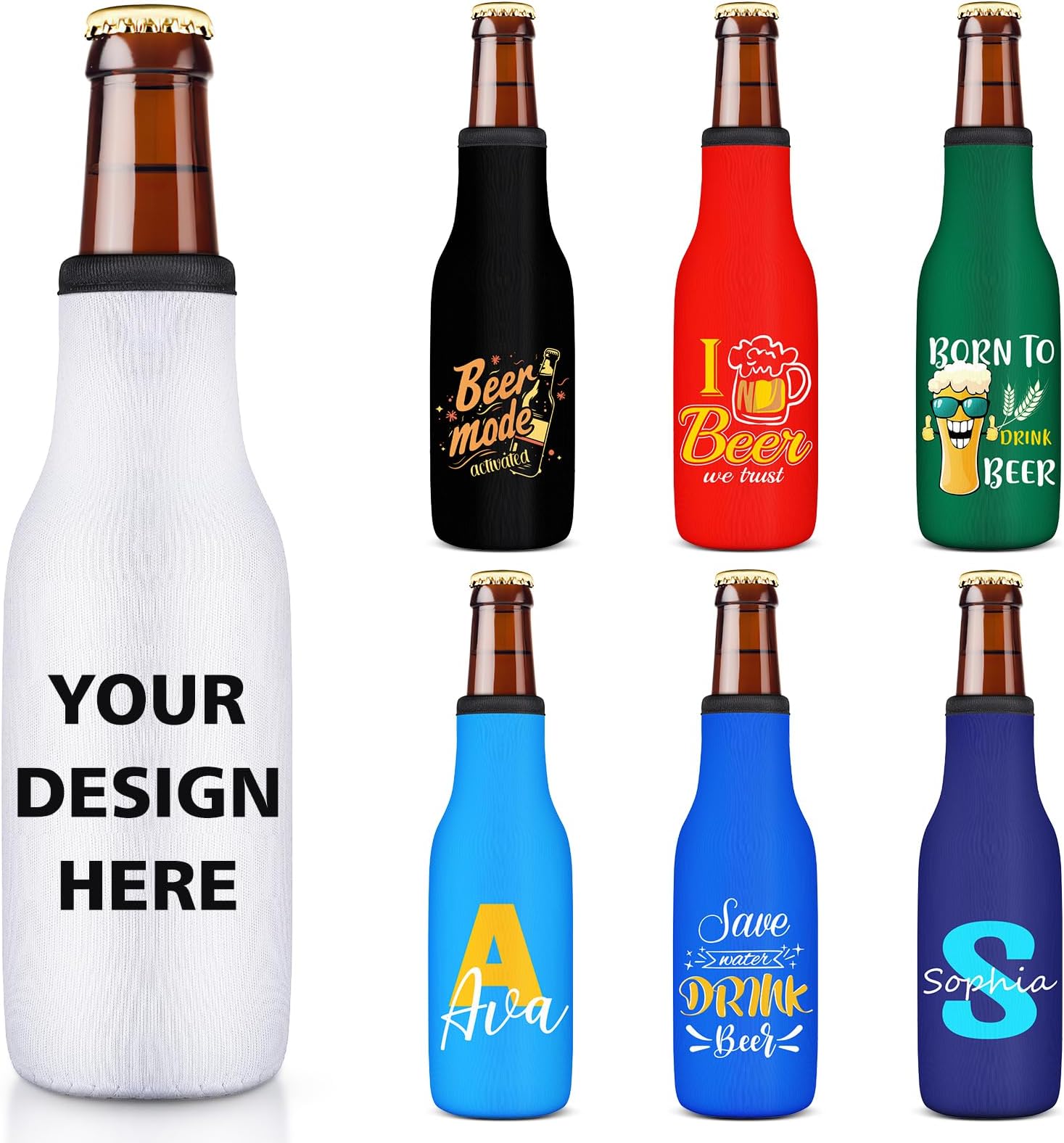 Custom Beer Bottle Sleeve Insulators 12oz Standard Zip-up Bottle Jacket Non-slip Thick Neoprene Drink Holder with Personalized Logo Text Bulk 250PC Pack