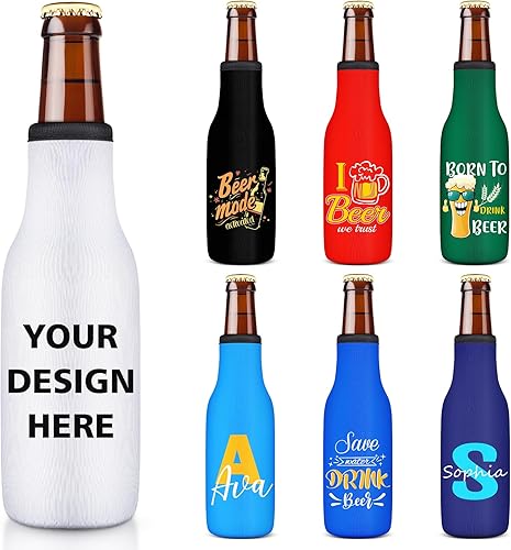 Fundas Aislantes Personalizadas para Botellas de Cerveza de 12oz Estándar con Cremallera, Chaqueta de Botella Antideslizante de Neopreno Grueso,