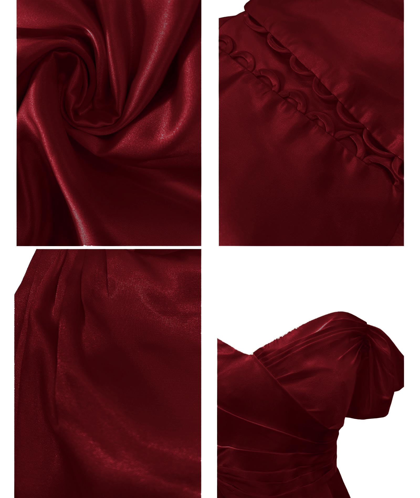 ECDAHICC Vestido de dama de honor sin hombros para mujer, de satén, con abertura larga, elegante, formal, línea A, vestido de boda y fiesta, granate, XL