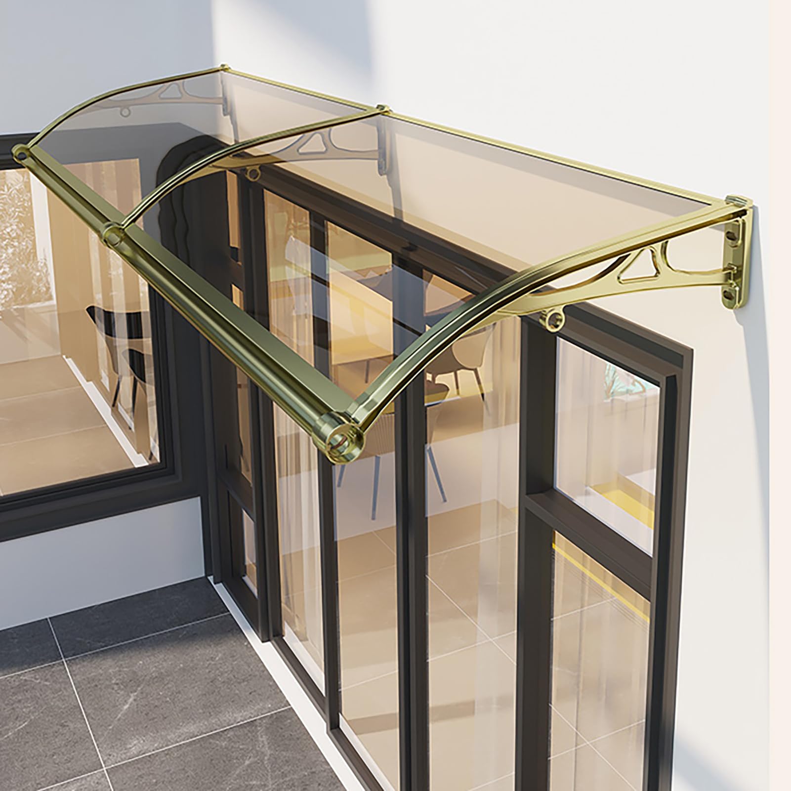 Auvent de porte en polycarbonate incurvé transparent pour entrée