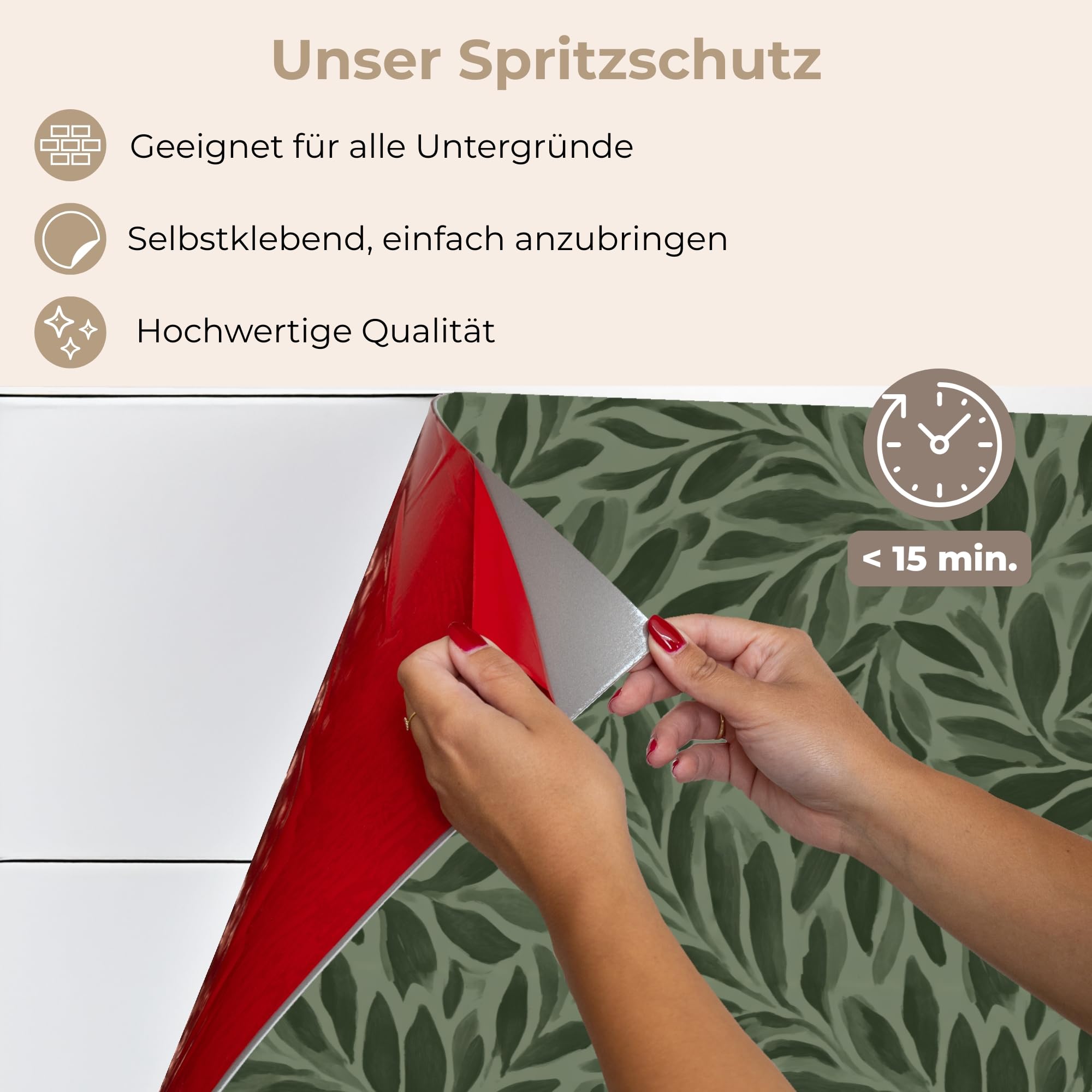 KitchenYeah© Spritzschutz Küchenrückwand 60x40 cm Selbstklebend Küche Rückwand Küchenwand Wand Küchenfront Verkleidung Küchenspritzschutz Blätter - Bio - Grün