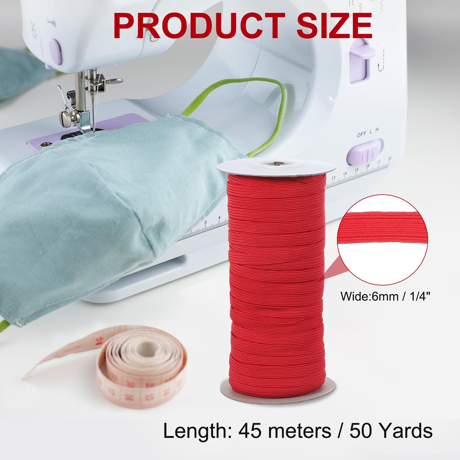 PATIKIL Elastic Bands 6mm x 45 Meters, Polyester Flat Elastic Cord Stretch Strap for Sewing Crafting DIY Red - Image 2