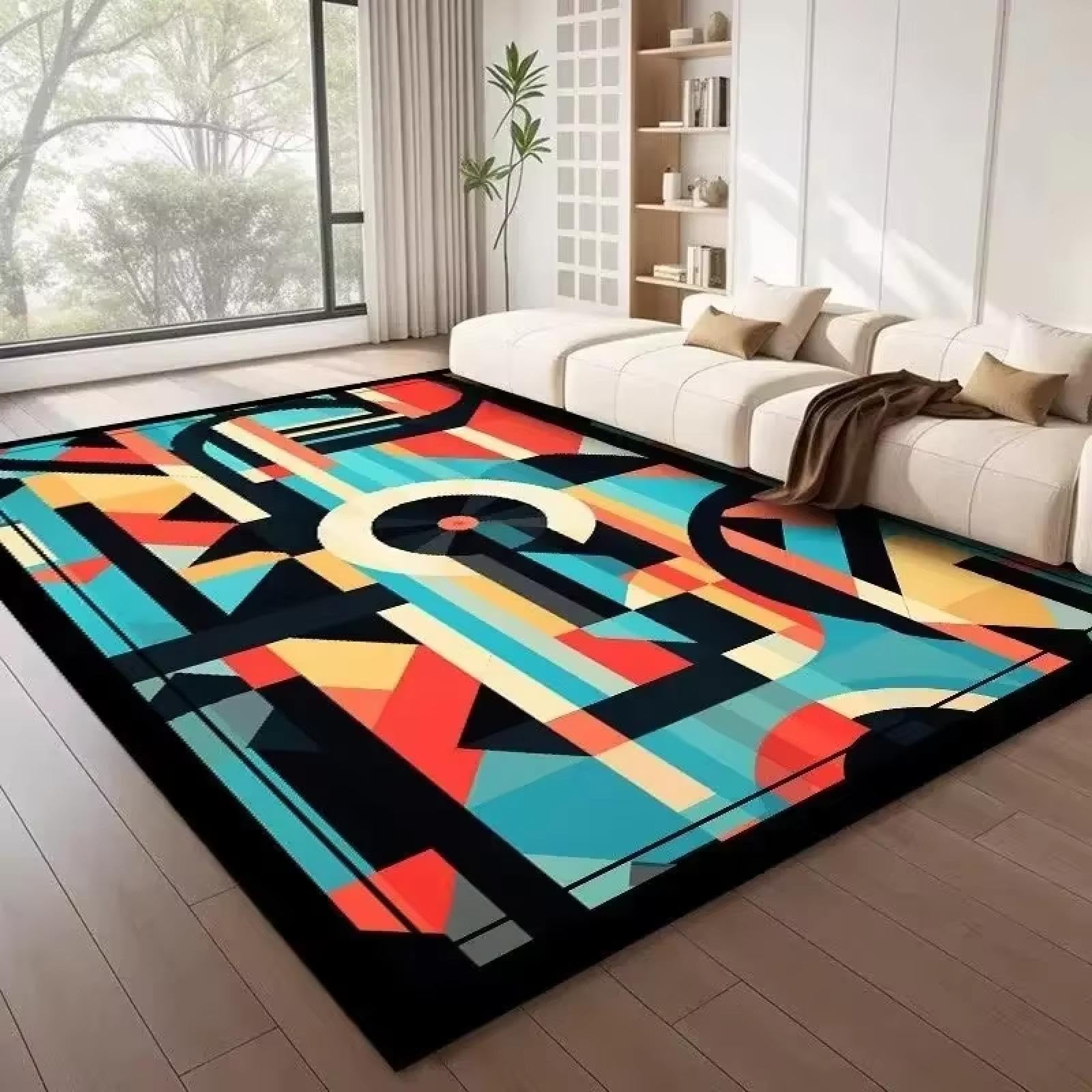 Tapis géométrique antidérapant et léger pour salon élégant