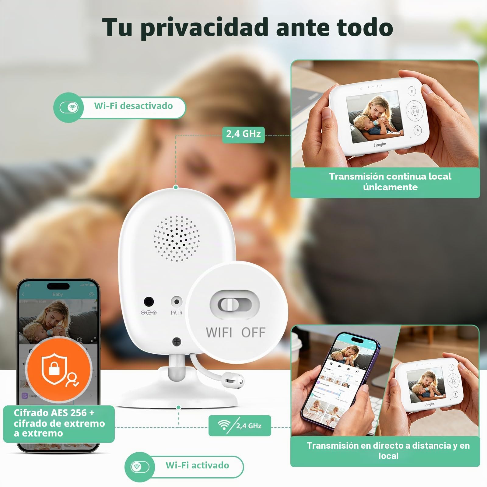 Simyke Monitor de video para bebé con pantalla HD de 3.5 pulgadas, cámara de monitor de bebé de conversación de 2 vías con video y audio HD, visión nocturna, temperatura VOX y monitoreo de bebé de