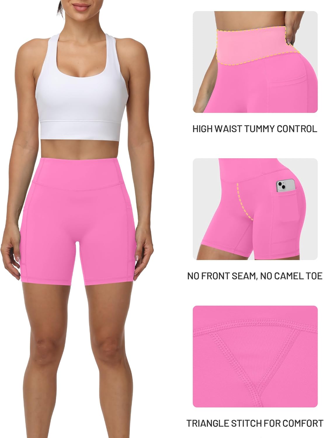 Moozava No Front Seam Women's Biker Workout Shorts 8"/5"/3" High Waist Tummy Control Spandex Shorts Gym Yoga Running Pockets - Image 3