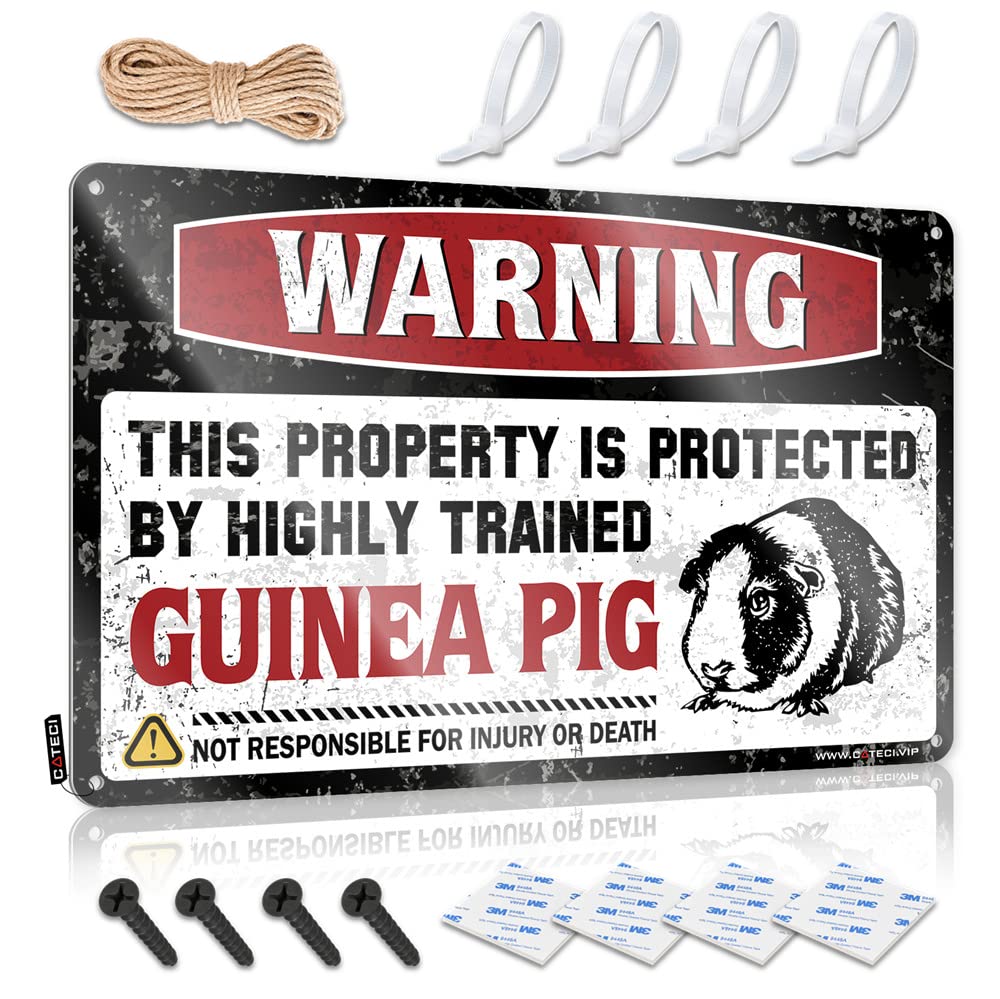 Vintage Metal Signs Funny Warning This Property Is Protected By A Highly Trained Guinea Pig Sign Funny House Decor Garage Decor For Men(30X40CM)