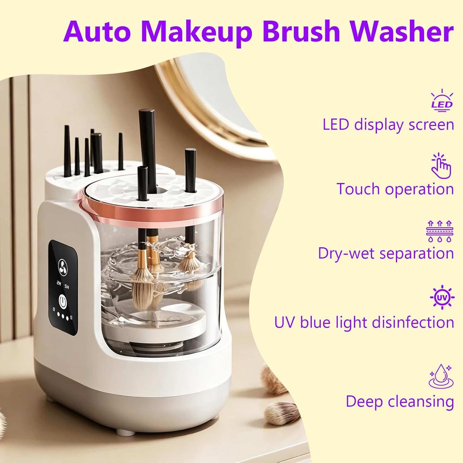 Hands‑Free Makeup Brush Washer & Dryer, USB Automatic Brush Cleaner