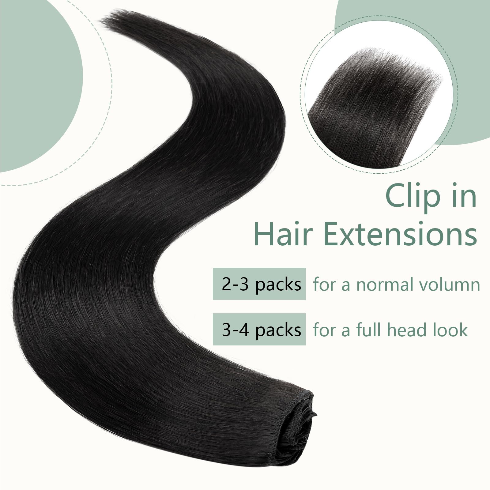 Hair Extensions Clip in Black Remy Human Hair Extensions 18 Inch Straight Clip in Human Hair 8pcs Seamless Real Natural Hair - Image 2