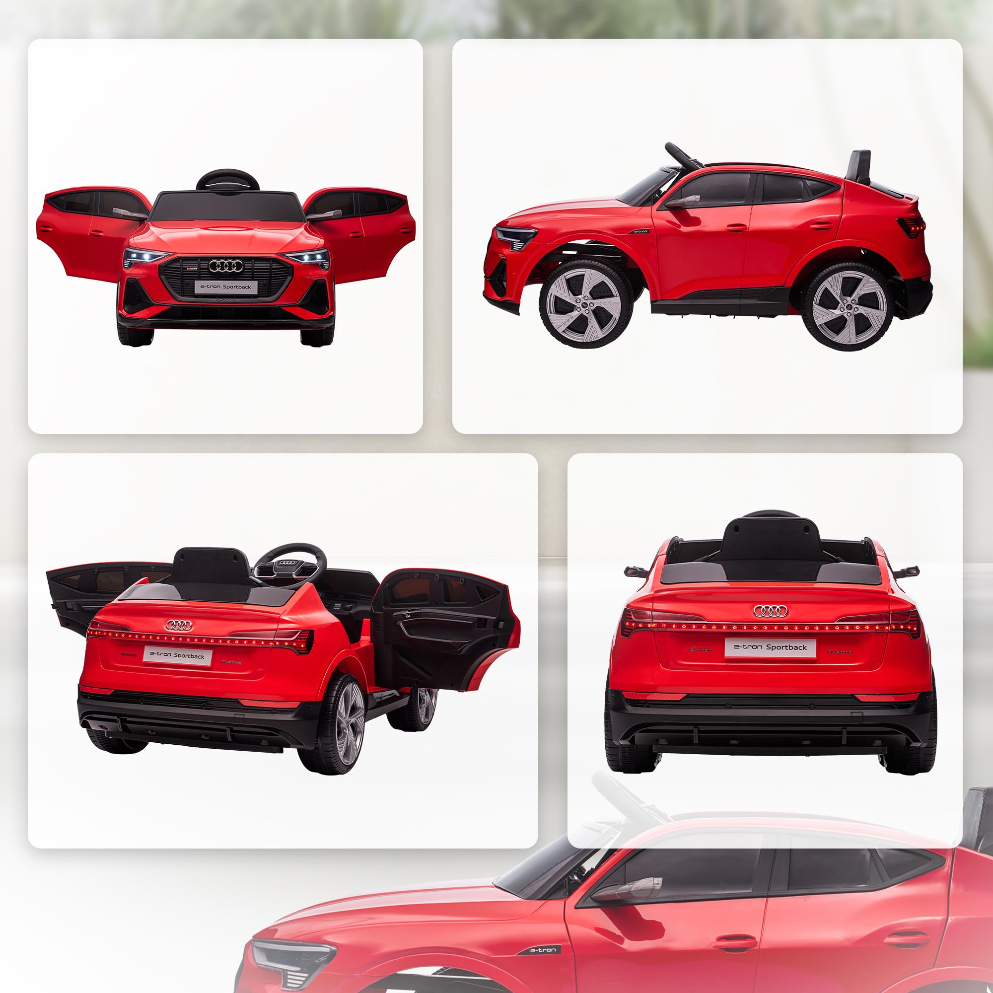 HOMCOM Elektro Kinderauto 12V Audi E-tron Elektrofahrzeug mit Fernbedienung, Sicherheitsgurt und Musikfunktion (MP3/USB/TF), Kinderfahrzeug für 3-5 Jahre, 3-5 km/h, Rot