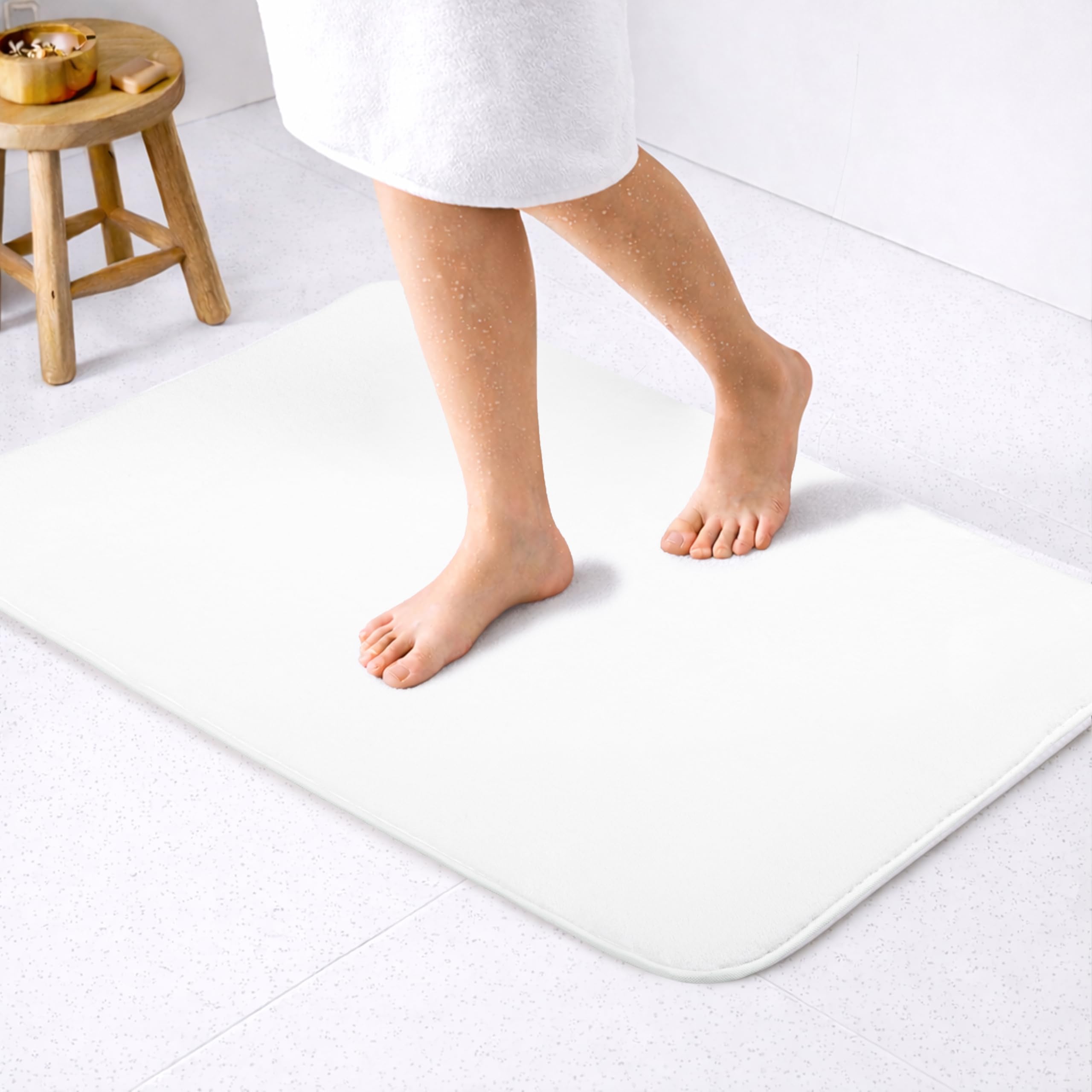 American Soft Linen 21x32 Fluffy Foamed Slip Reducer Bath Rug, Machine Washable Area Bath Mat Rugs for Bathroom, White — image 1