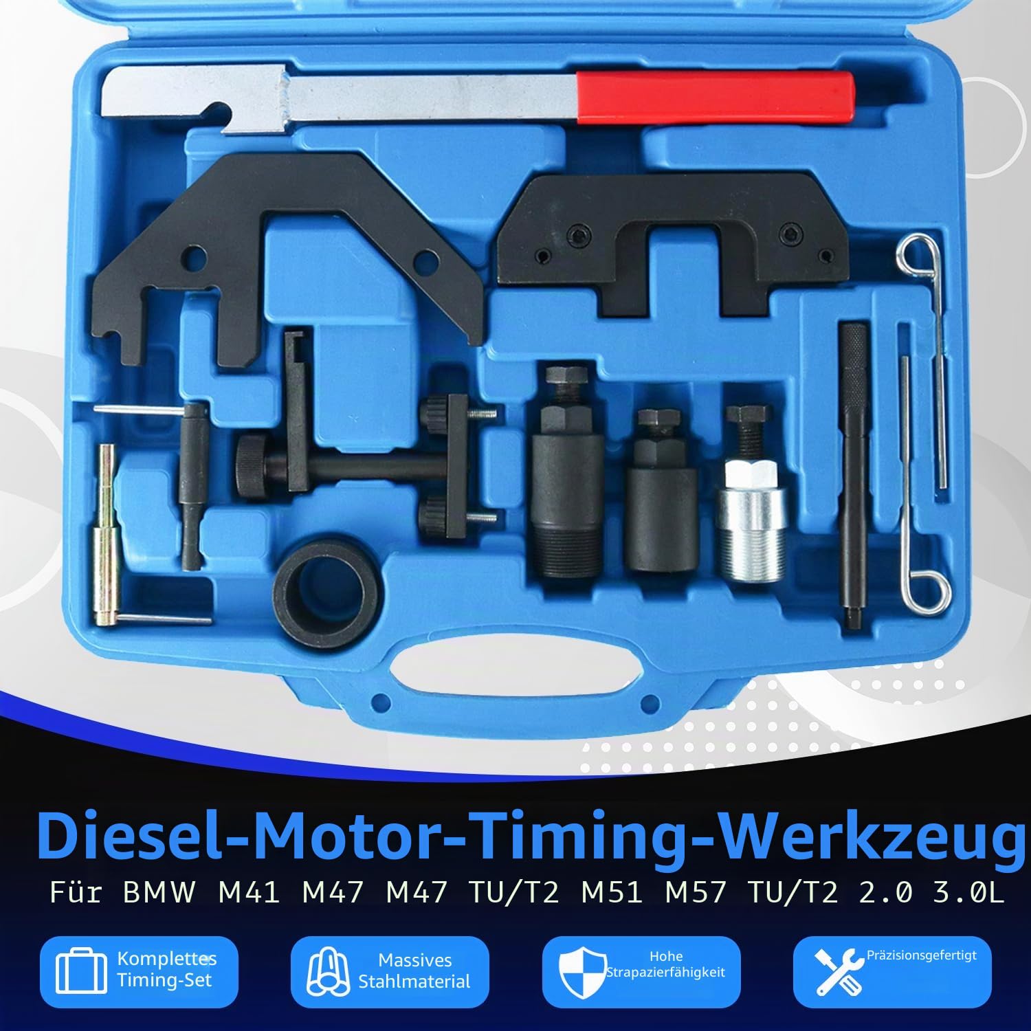FreeTec 12tlg Steuerkette Werkzeug, Diesel Motor Einstellwerkzeug Nockenwellen Kurbelwelle Werkzeug Set, Absteckwerkzeug Arretierwerkzeug Steuerkette für BMW M41 M47 M51 M57 TU/T2 2,0 3,0