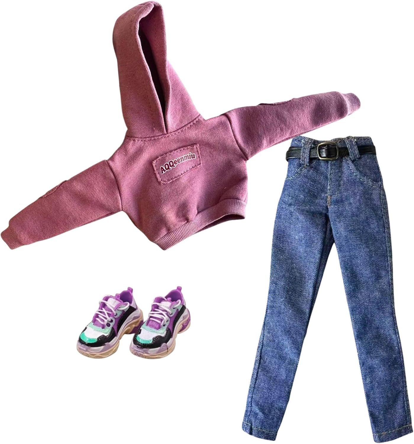 Doll Clothes Outfit Set for 11.5-12 Inch Fashion Dolls, Purple Hoodie with Blue Jeans and Purple Sneakers, 1/6 Scale BJD Figure Clothing