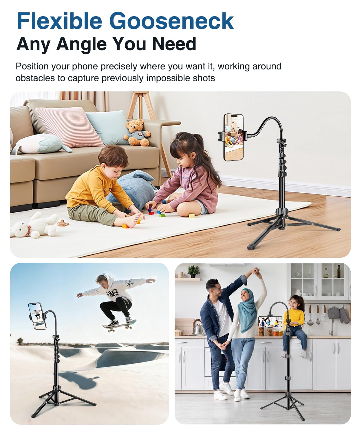JOILCAN 200cm Statyw do Telefonu z Elastycznym Szwankiem 25cm i Pilotem, Aluminiowy Rozsuwany Lekki Statyw do Smartfona do iPhone 17/16/15/Pro Max, Przenośny Statyw do Aparatu Sony DSLR i Actioncams