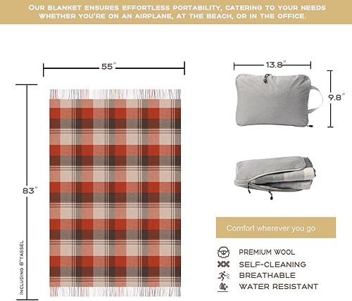 Miniatura 7 de Manta de lana merina, gruesa, cálida y suave, grande de 55 x 83 pulgadas, 1.5 libras, manta de lana con flecos a la rodilla para sofá, cama, viajes