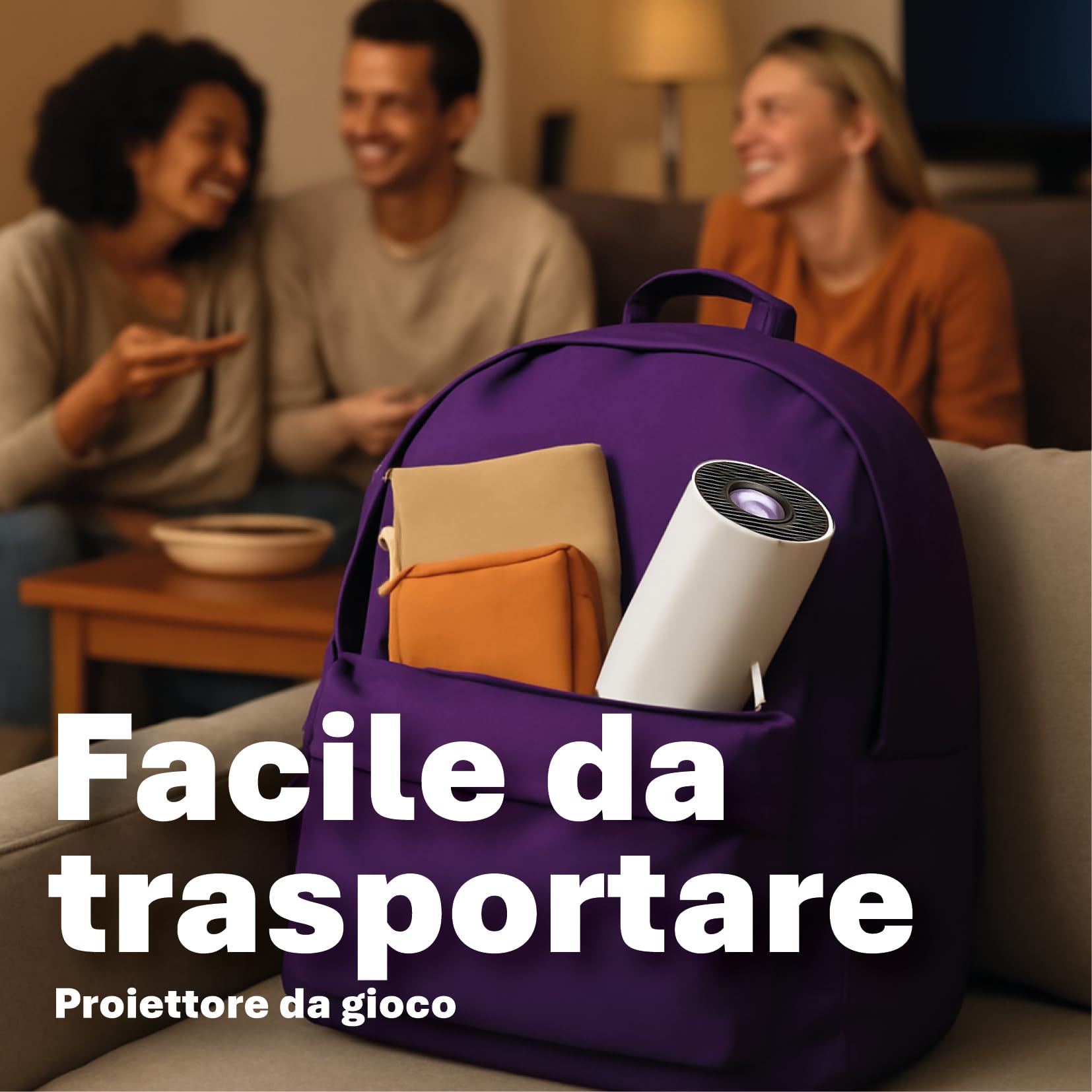 Proiettore Portatile 4K Supporto con Giochi Retro e Controller Wireless – Proiettore Esterno Casa con Wifi 6, BT 5.0, 1080P, Rotazione 180°, 1000 Lumen, Altoparlante Integrato e controller wireless